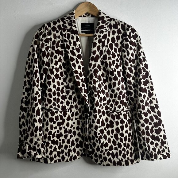 J Crew Parke Bi Stretch Blazer Womens 6 Petite Brown Cream Giraffe Print Jacket - Picture 1 of 15